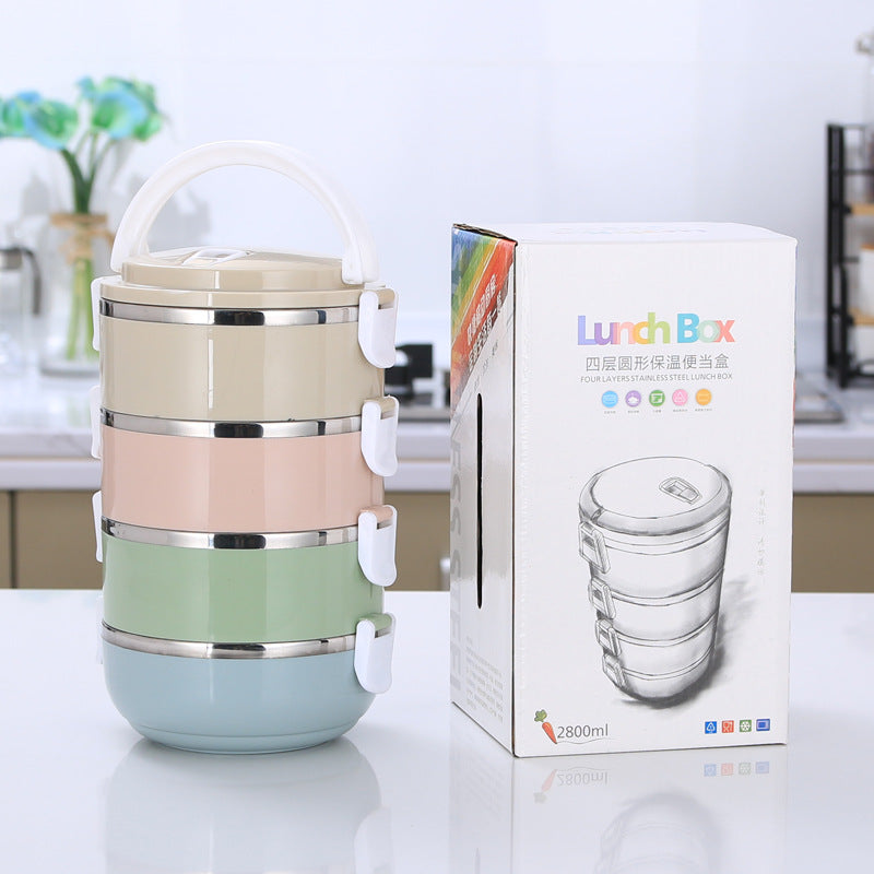 Round 2-layer 304 stainless steel insulated lunch box compartment lunch box mobile phone store insurance opening practical gift lunch box