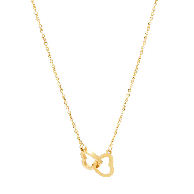 Korean version of 18k gold simple double-ring love clavicle chain titanium steel non-fading Internet celebrity necklace niche ins jewelry wholesale