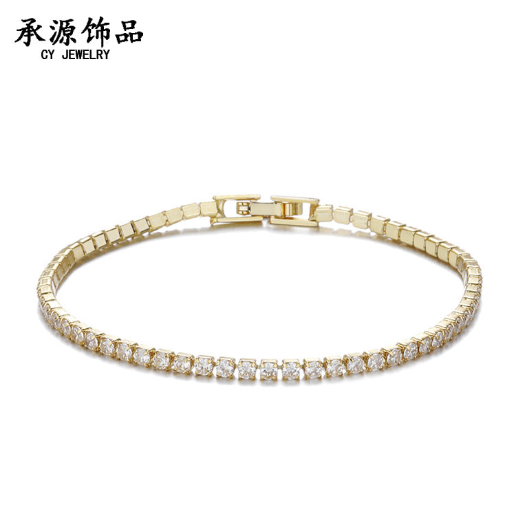 Cross-border popular 2.5mm single row full diamond crystal women's bracelet set with 3A round zirconia tennis stacking bracelet wholesale