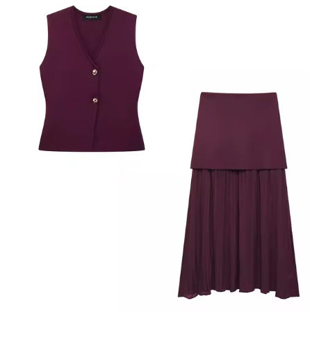 TRAFZA 2-Piece Knitted Vest & Skirt Set – European & American INS Style | Women's Casual Fashion Sleeveless Autumn Outfit
