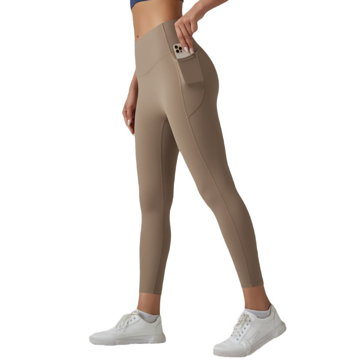 High waist nude yoga pants for women seamless quick-drying tight pocket running sanded fitness pants hip lifting sports yoga clothes
