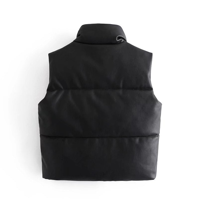 2025 Winter New Women's European and American Style Street Fashion Casual Leather Cotton Vest Jacket