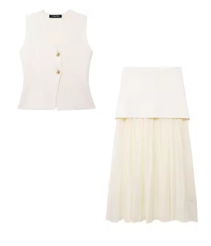 TRAFZA 2-Piece Knitted Vest & Skirt Set – European & American INS Style | Women's Casual Fashion Sleeveless Autumn Outfit