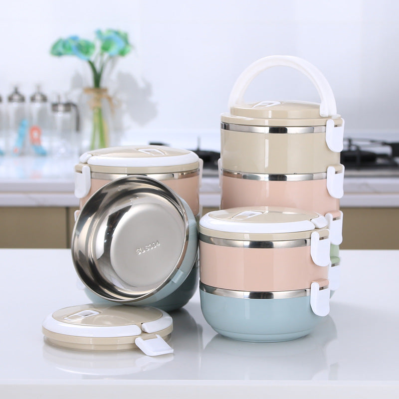 Round 2-layer 304 stainless steel insulated lunch box compartment lunch box mobile phone store insurance opening practical gift lunch box