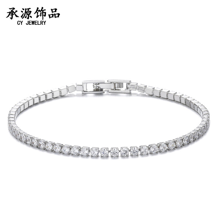 Cross-border popular 2.5mm single row full diamond crystal women's bracelet set with 3A round zirconia tennis stacking bracelet wholesale
