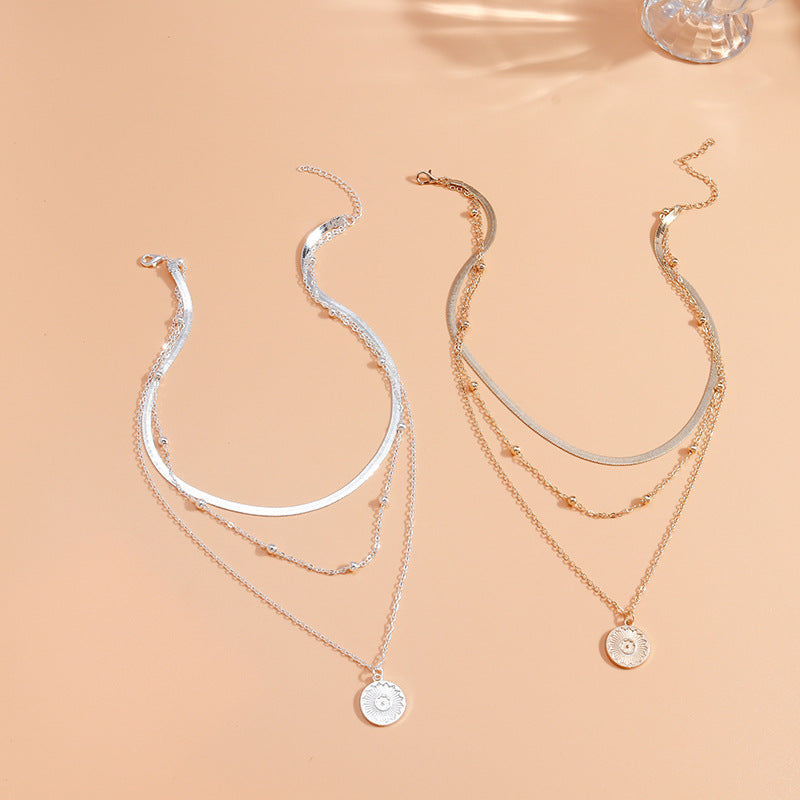 Fashion and personality new simple multi-layer lotus pendant necklace female blade chain necklace