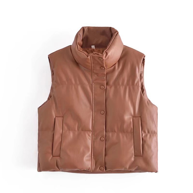 2025 Winter New Women's European and American Style Street Fashion Casual Leather Cotton Vest Jacket
