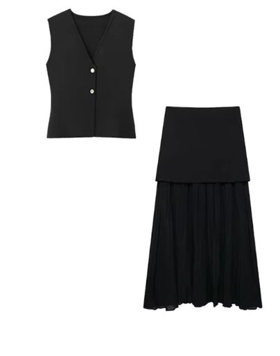 TRAFZA 2-Piece Knitted Vest & Skirt Set – European & American INS Style | Women's Casual Fashion Sleeveless Autumn Outfit