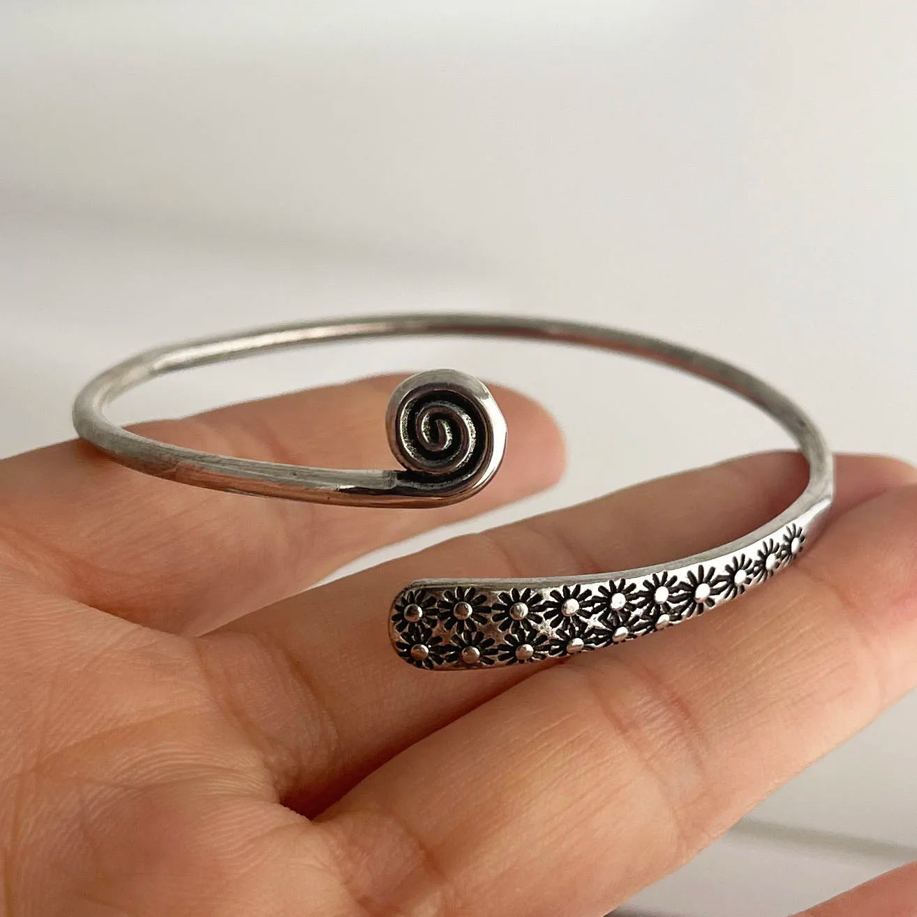 925 Sterling Silver Flower Pattern Bracelet – Unisex Vintage String Jewelry Gift