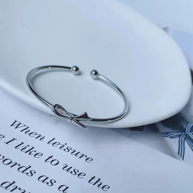 Fashion 925 Sterling silver Cute romantic bow Bangles for women noble bracelets trend party wedding designer jewelry charm gifts
