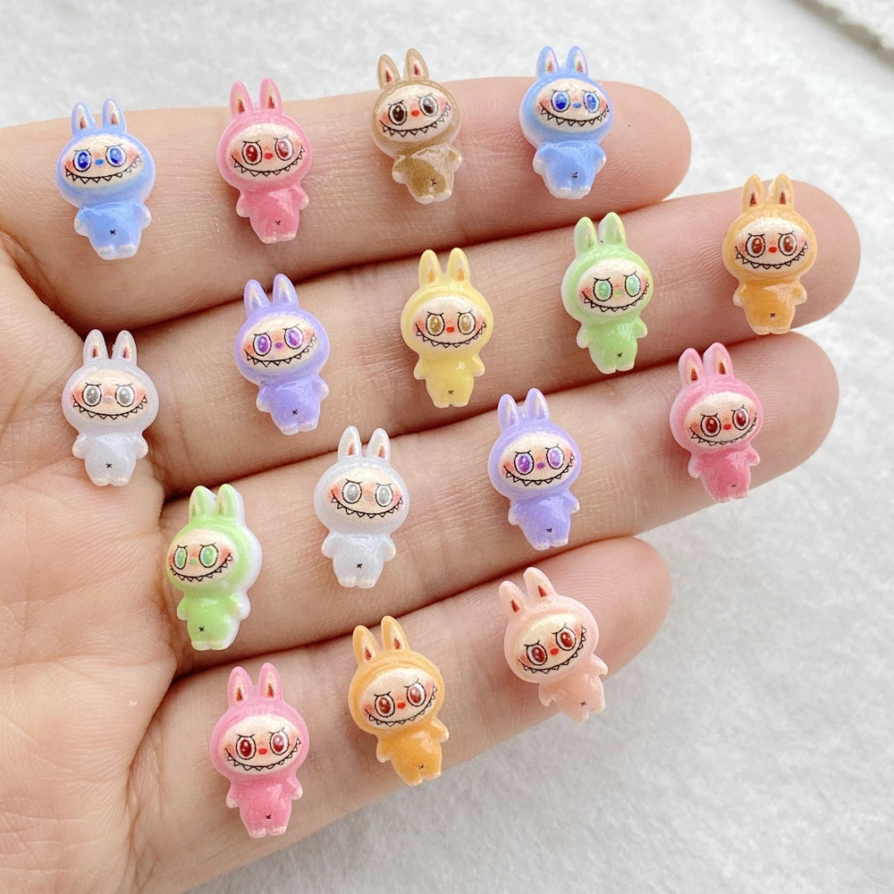 50pcs Mini Labubu Charms – Colorful Cartoon Flatback Rhinestone Figurines for Nail Art, DIY Crafts & Scrapbooking