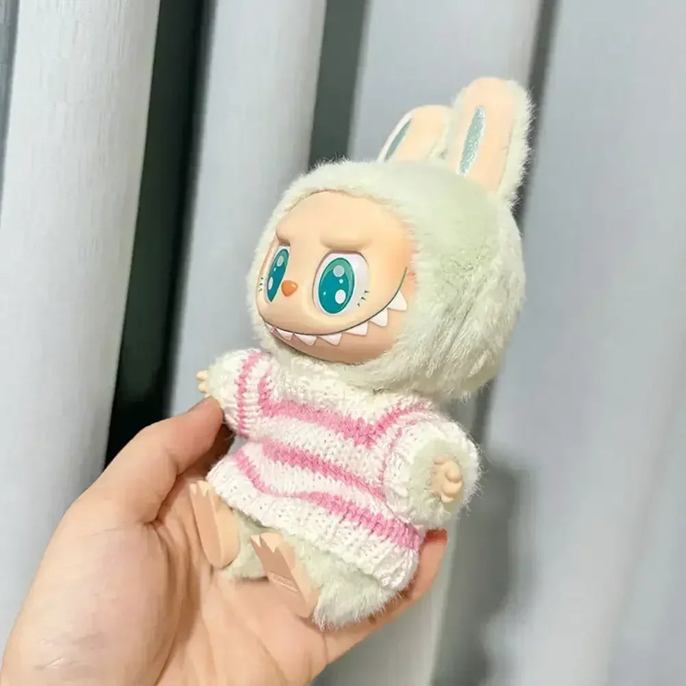 Labubu V1 V2 Idol Cute Doll Clothes – Fashion Sweater Outfit & Accessories | Pink & White Sitting Party Style