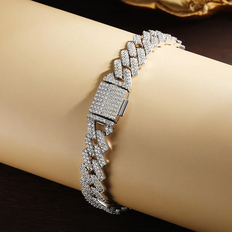 KNOBSPIN 8mm Moissanite Cuban Bracelet – GRA Certified Solid S925 Silver 18K White Gold Diamond Chain for Men & Women