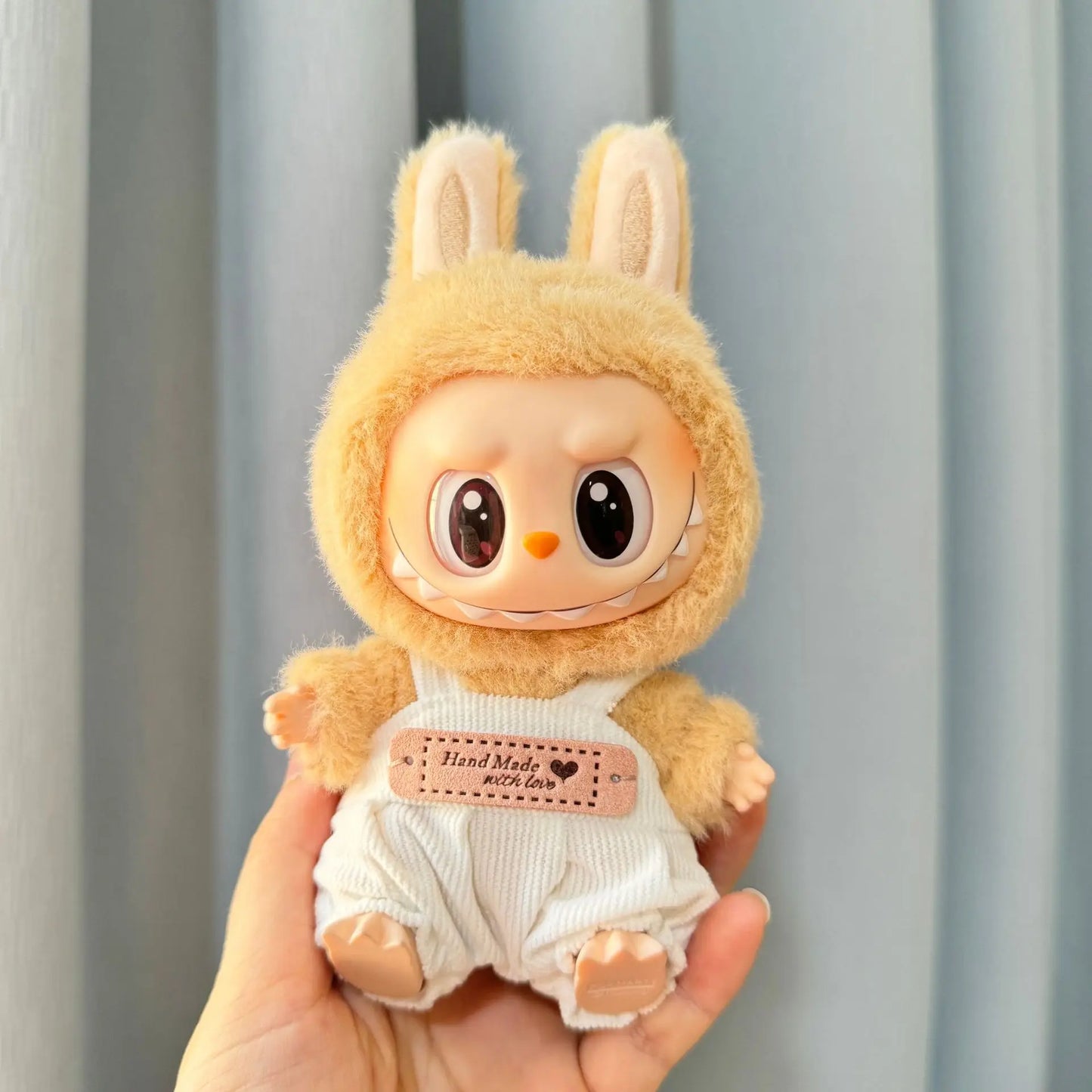 Mini Plush Doll Clothes – Labubu II Idol Jumpsuit Outfit Bib Pants for 17cm Dolls | Xmas, Party, Sitting Accessories (No Doll)