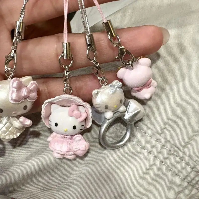 Cartoon Cute Sanrio Hello Kitty Keychain Bag Earphone Case Pendant Kawaii Mobile Phone Chain Handbag Hanging Ornaments Gifts
