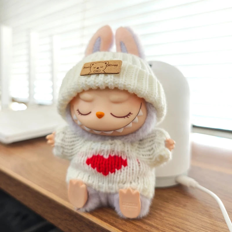 Labubu V1 V2 Idol Cute Doll Clothes – Fashion Sweater Outfit & Accessories | Pink & White Sitting Party Style