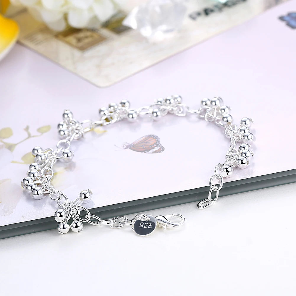 Elegant 925 Sterling Silver Charm Bead Bracelet – Fashion Wedding Jewelry for Women, Adjustable Chain Bracelet