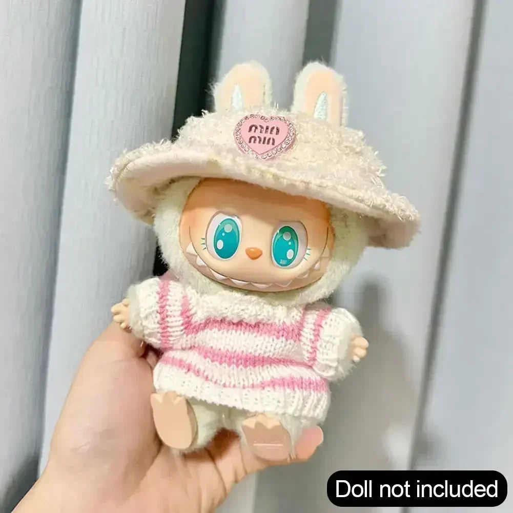 Labubu V1 V2 Idol Cute Doll Clothes – Fashion Sweater Outfit & Accessories | Pink & White Sitting Party Style