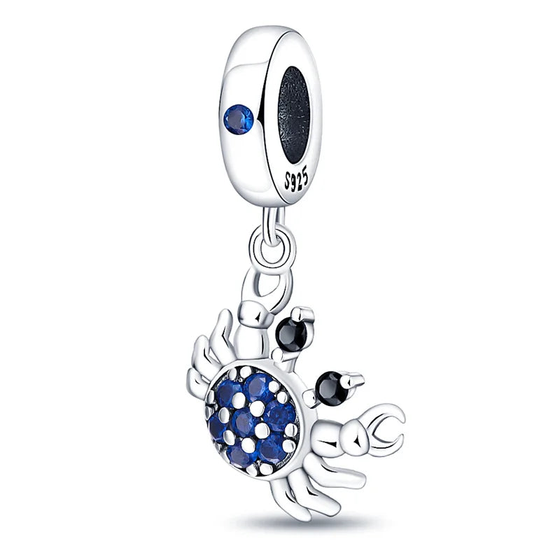 Original 925 Sterling Silver Charms Beads Blue Crab Red Lobster Charms Pendant For Women Fine DIY Bracelet Jewelry Gifts