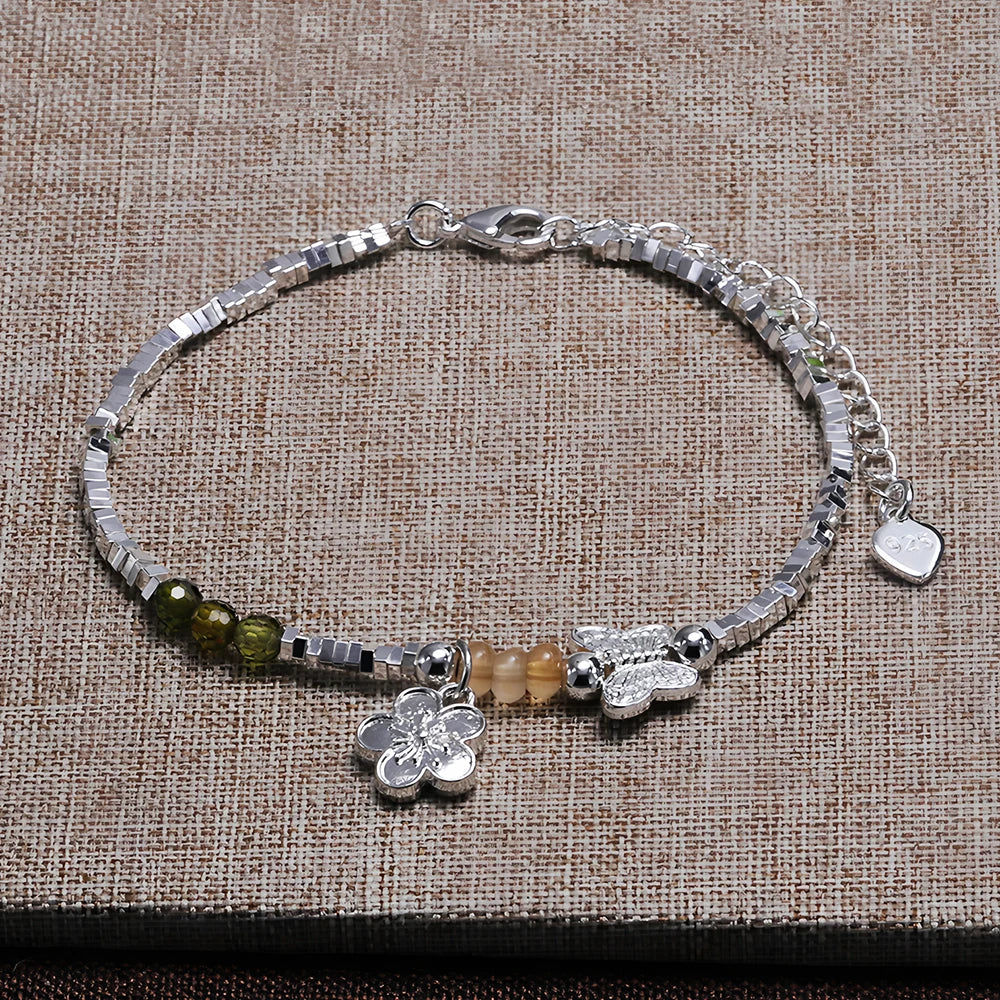 VENTFILLE 925 Sterling Silver Line Extremely fine Bracelet for Women Love Haert Bead Korean Ins Sweet Jewelry Gift Dropshipping