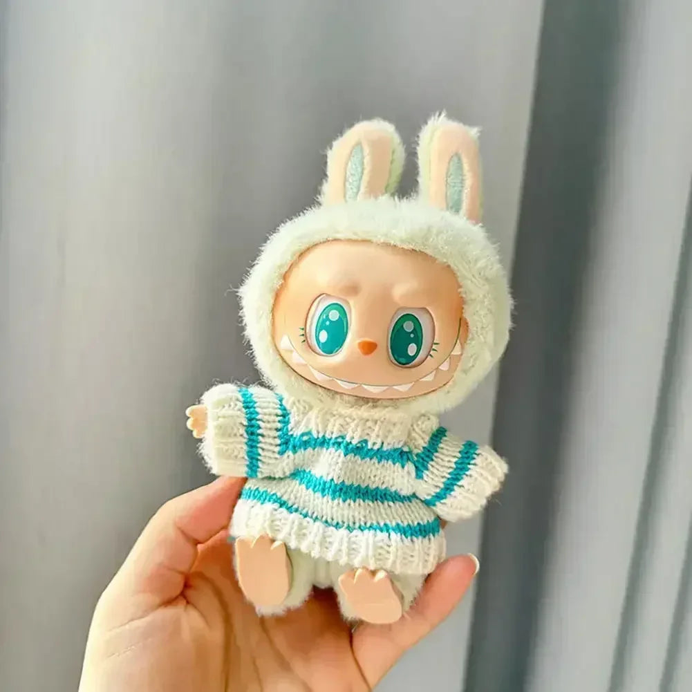 Labubu V1 V2 Idol Cute Doll Clothes – Fashion Sweater Outfit & Accessories | Pink & White Sitting Party Style