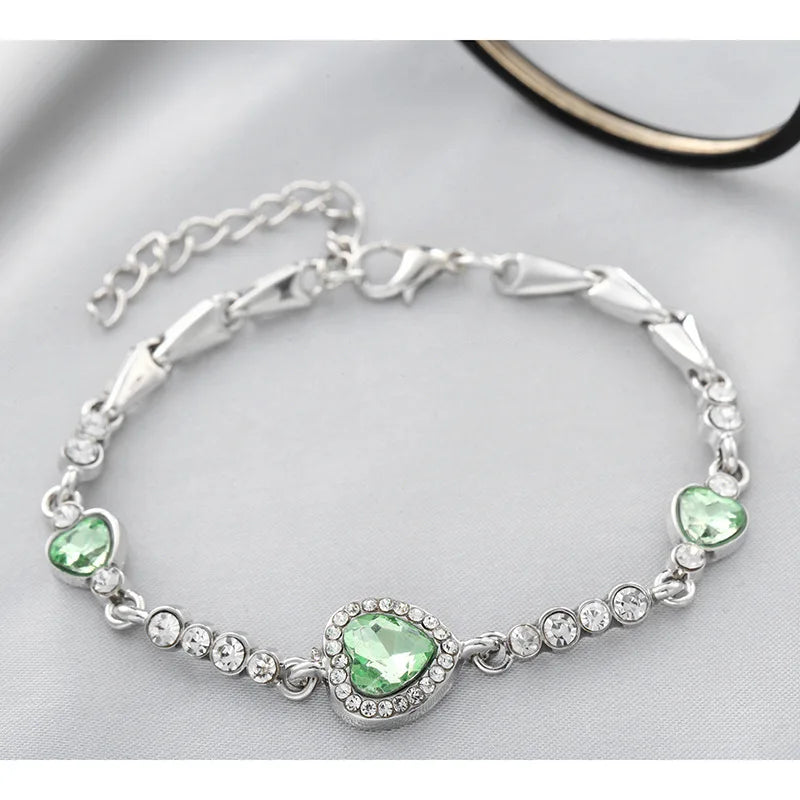 2025 New Female Luxury Lucky Bracelet For Women Blue Crystal Heart Charms Bracelet Bridal Wedding Engagement Fine Jewelry Gift
