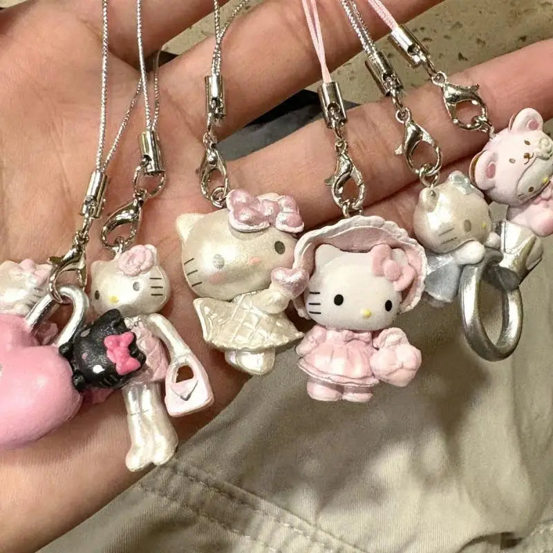 Cartoon Cute Sanrio Hello Kitty Keychain Bag Earphone Case Pendant Kawaii Mobile Phone Chain Handbag Hanging Ornaments Gifts