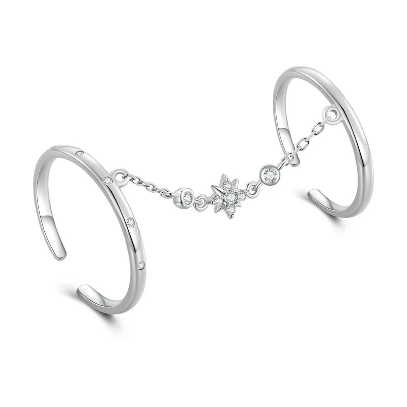 WOSTU Real 925 Sterling Silver Open Chain Ring – Double Circle Link Design for Women | Wedding & Party Jewelry Gift