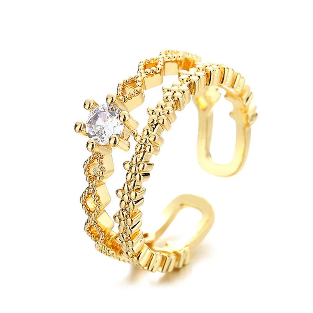 Retro 925 Sterling Silver Double Layer Flower Lace Ring For Women Fashion Adjustable Open Finger Ring Party Daily Wear Jewelry