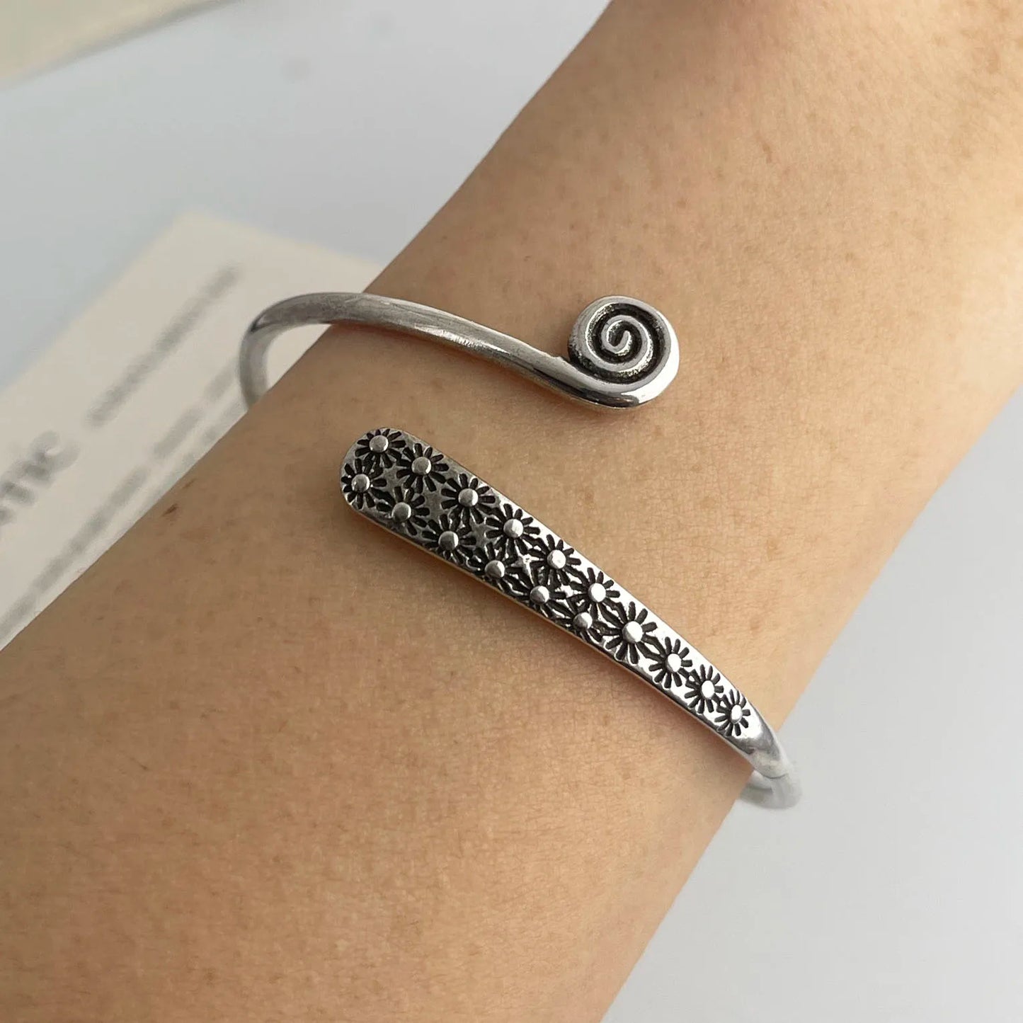 925 Sterling Silver Flower Pattern Bracelet – Unisex Vintage String Jewelry Gift