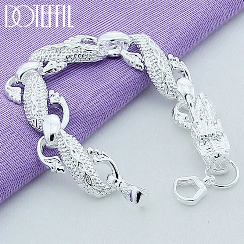 DOTEFFIL 925 Sterling Silver Dragon Cuff Bracelet – Unisex Oriental Charm Bangle for Wedding, Engagement, or Fashion Gift
