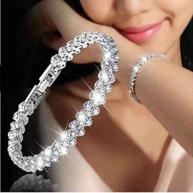 Silver Heart Charm Bracelet – Blue Crystal Lucky Pulsera for Women | Elegant Wedding & Gift Jewelry