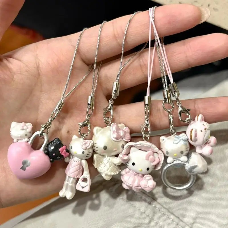 Cartoon Cute Sanrio Hello Kitty Keychain Bag Earphone Case Pendant Kawaii Mobile Phone Chain Handbag Hanging Ornaments Gifts