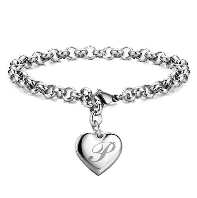 925 Sterling Silver Heart & Letter Charm Bracelet – Elegant A-Z Chain Jewelry for Women | Wedding, Party, Gift