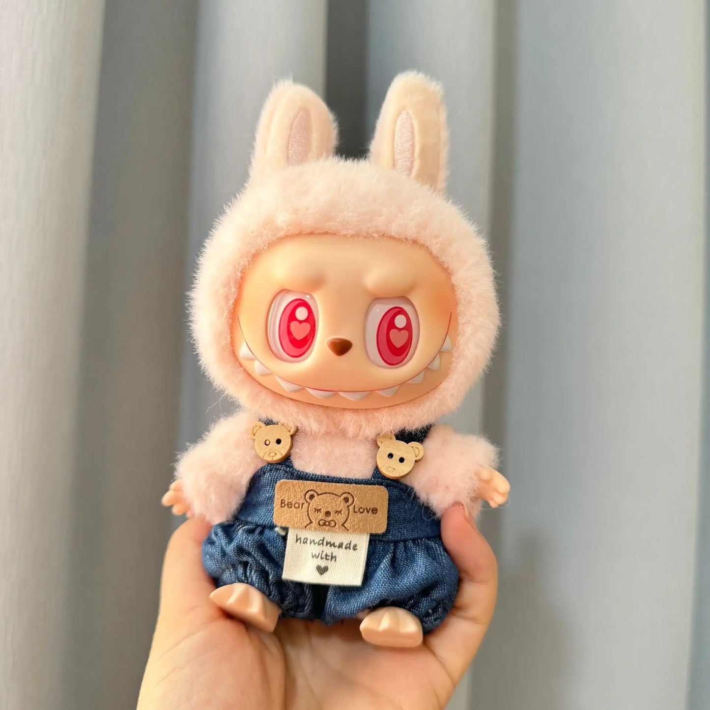 Mini Plush Doll Clothes – Labubu II Idol Jumpsuit Outfit Bib Pants for 17cm Dolls | Xmas, Party, Sitting Accessories (No Doll)
