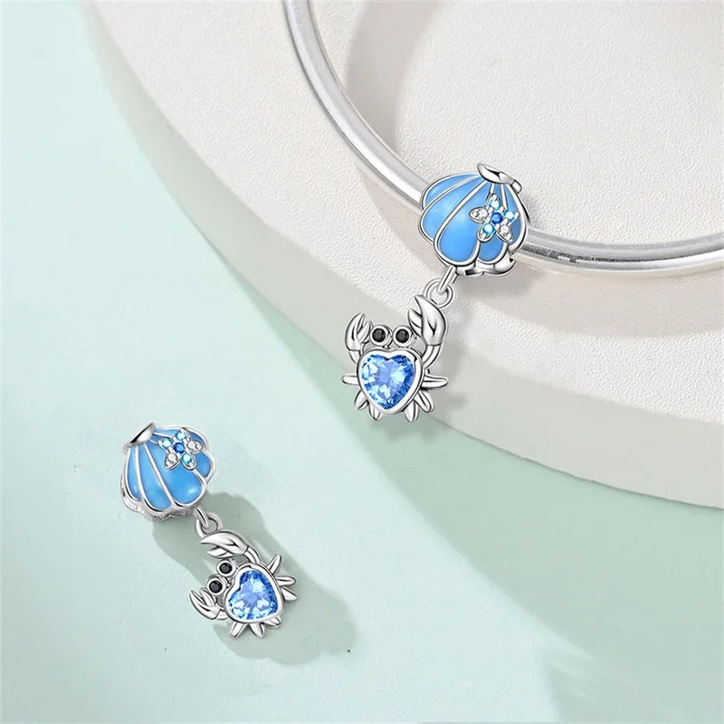 Original 925 Sterling Silver Charms Beads Blue Crab Red Lobster Charms Pendant For Women Fine DIY Bracelet Jewelry Gifts
