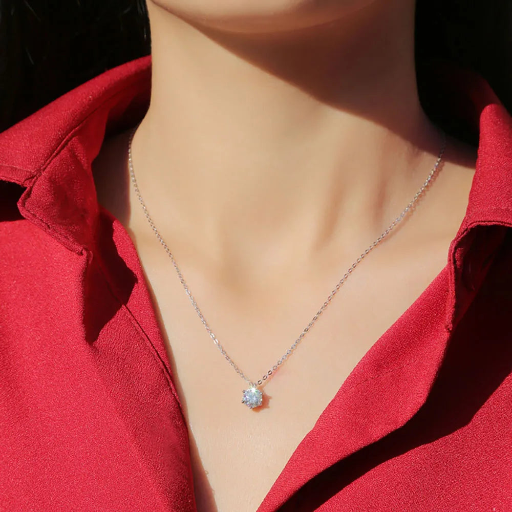 1 Carat D Color Moissanite Pendant Necklace – GRA Certified, 925 Sterling Silver Bridal Jewelry for Women