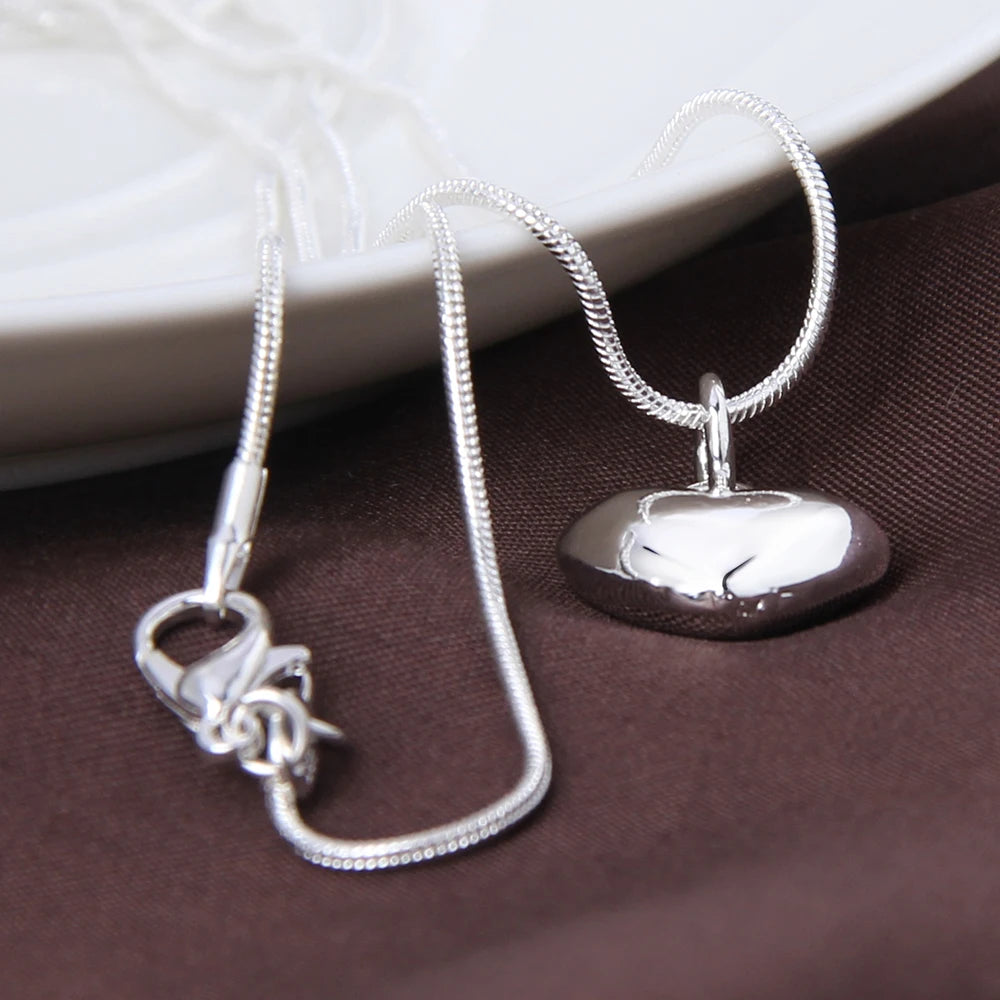 DOTEFFIL Silver Heart Pendant Necklace – Small Solid Charm on 16–30 Inch Snake Chain | Elegant Wedding Jewelry for Women