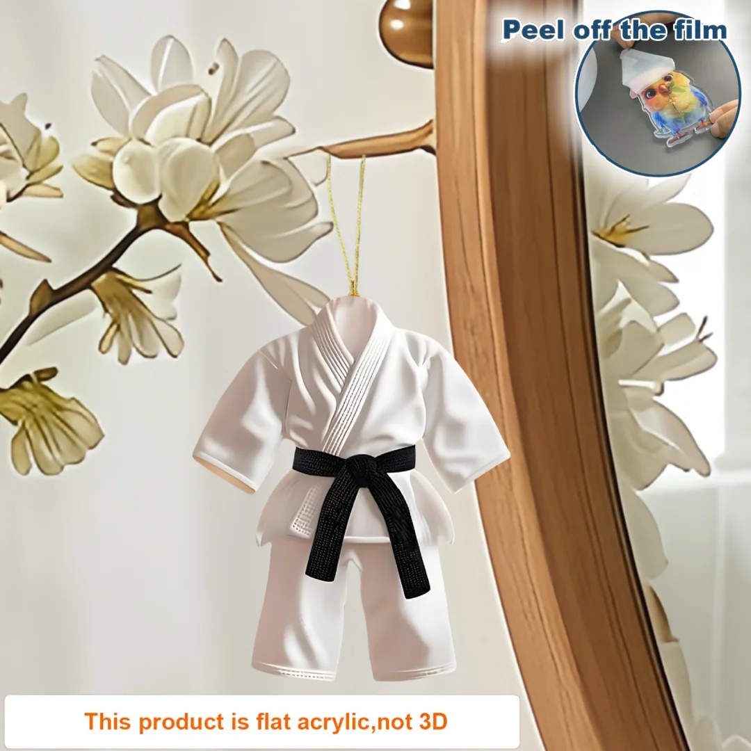 Taekwondo Suit Pendant Keychain,Sports Themed 2D Flat Acrylic Ornament Charm,Hanging Decoration for Car,Bags,Festive,Party,Gift