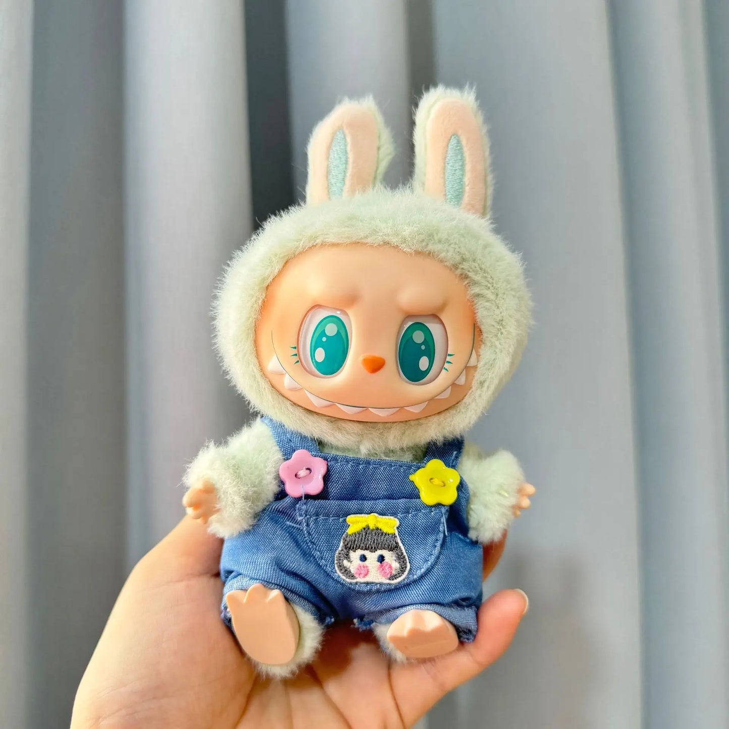 Mini Plush Doll Clothes – Labubu II Idol Jumpsuit Outfit Bib Pants for 17cm Dolls | Xmas, Party, Sitting Accessories (No Doll)