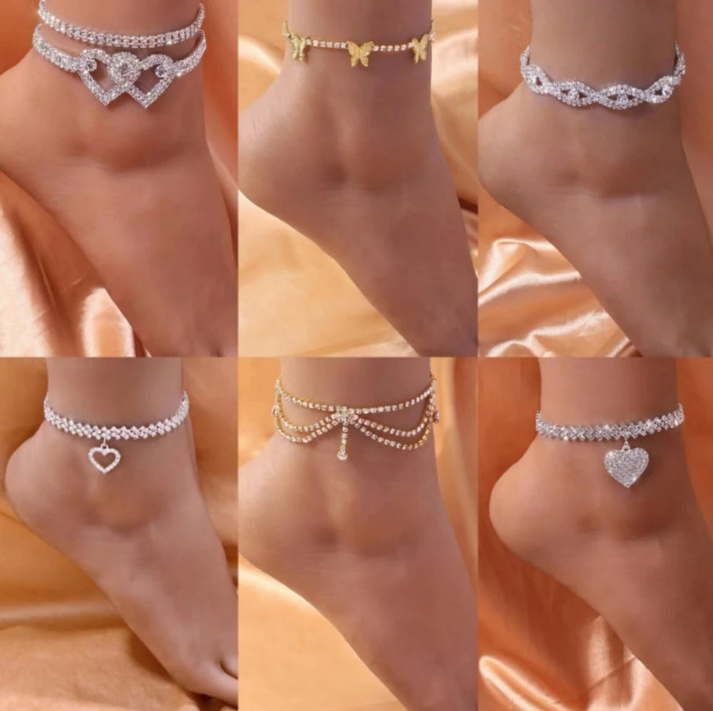 Luxury Rhinestone Chain Anklet for Women – Shiny Crystal Ankle Bracelet | Elegant Foot Jewelry for Wedding & Party