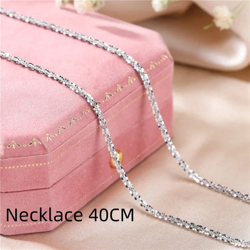 Authentic S925 Sterling Silver Necklace – 2mm Sparkling Collarbone Sweater Chain | Elegant Jewelry Gift for Women
