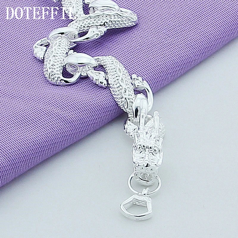 DOTEFFIL 925 Sterling Silver Dragon Cuff Bracelet – Unisex Oriental Charm Bangle for Wedding, Engagement, or Fashion Gift