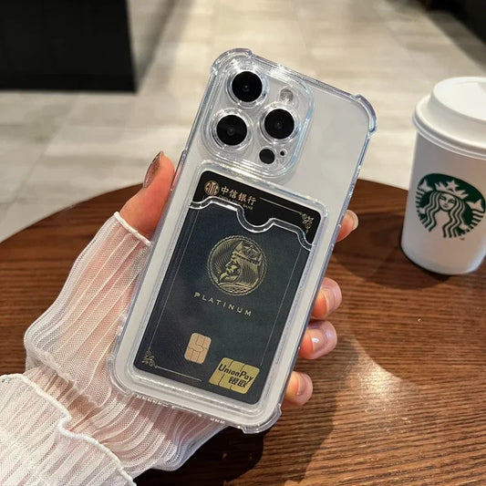 Luxury Soft Card Bag Phone Case For iPhone 17 16 15 14 13 12 11 Pro Max X XS Max XR 7 8 Plus SE 2022 Transparent Bumper Cover