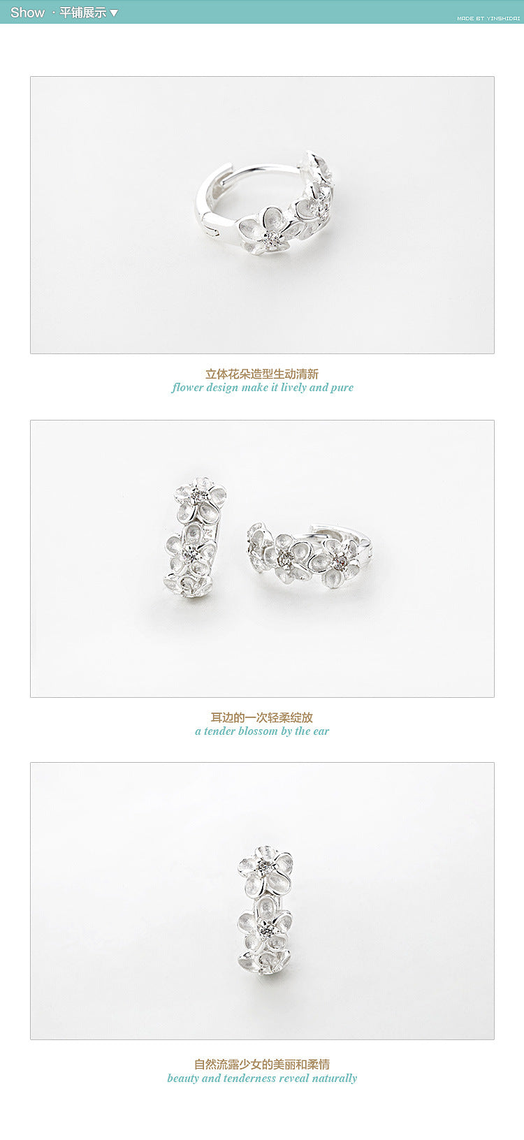 S925 sterling silver plum blossom zircon earrings women Korean fashion fashion diamond and silver earrings earrings factory wholesale