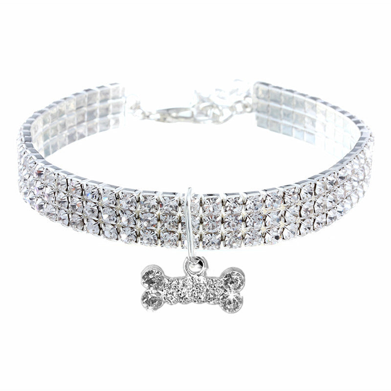 Explosive Manufacturers Pet Products Three-row Elastic Necklace Pet Collar Bones Dog Accessories Cross-border E-commerce