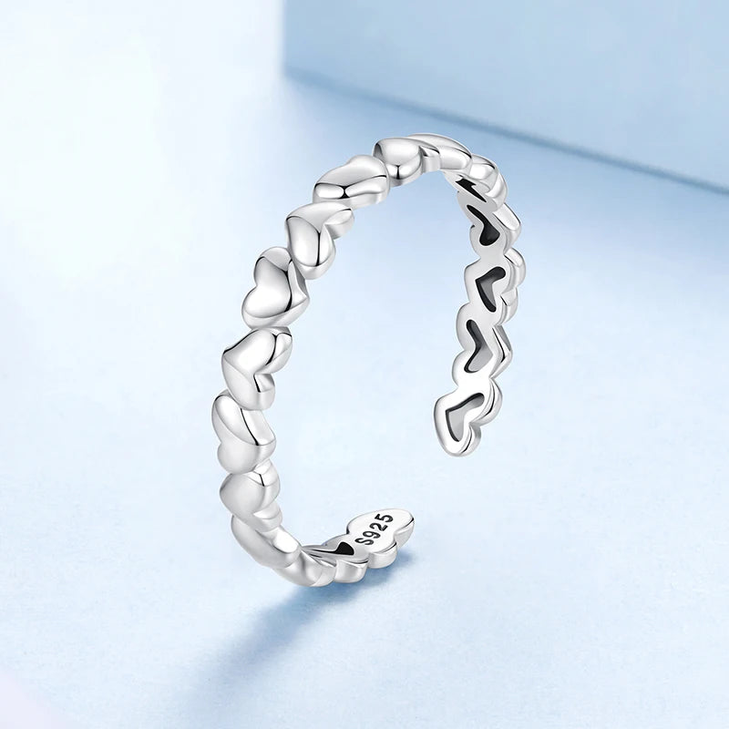 WOSTU 925 sterling Silver Hollow Heart Open Ring Jewelry Lovely Heart-shaped Stackable Rings Gift For Mom