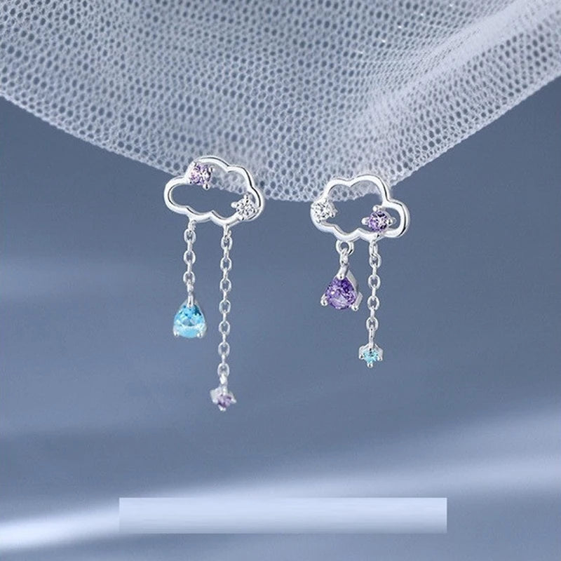Korean Light Luxury Zircon Moon & Star Asymmetric Stud Earrings – Crystal Cloud Pearl Earrings for Women & Girls