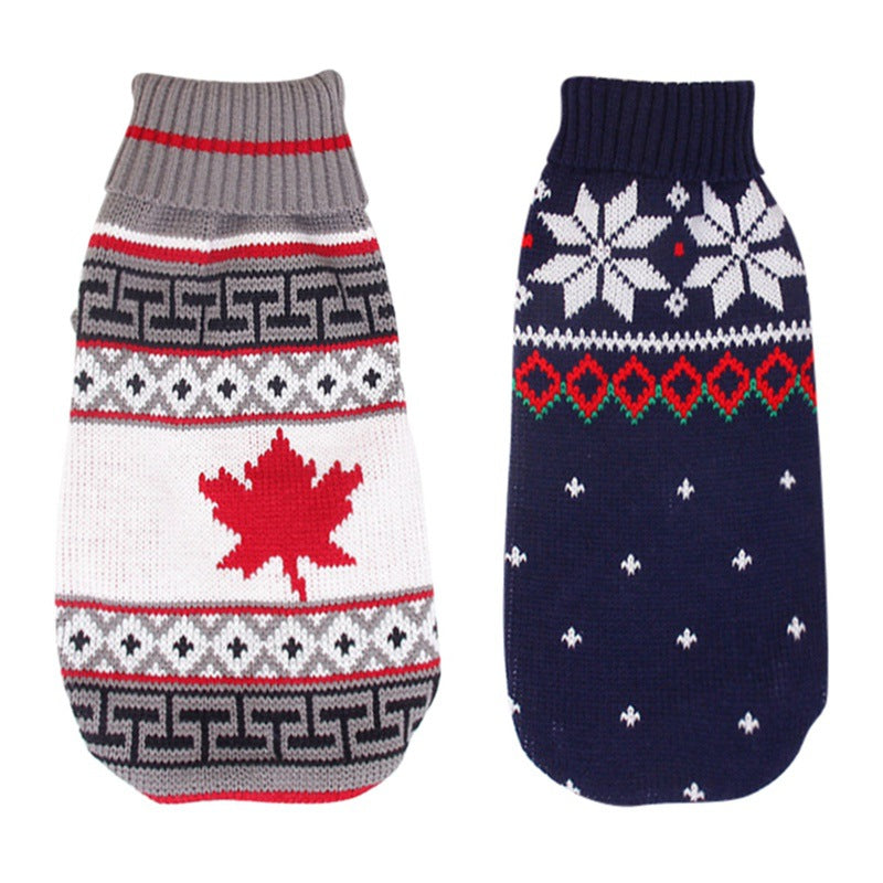 Christmas Reindeer Maple Snowflake Festive Pet Clothes Turtleneck Knit Sweater Dog Cat Costume Winter Coat