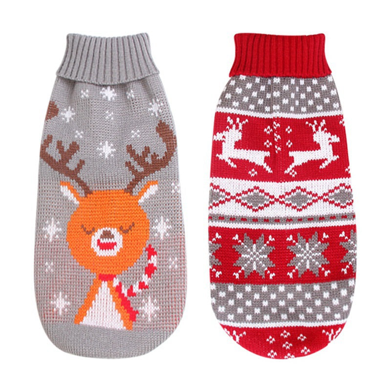 Christmas Reindeer Maple Snowflake Festive Pet Clothes Turtleneck Knit Sweater Dog Cat Costume Winter Coat